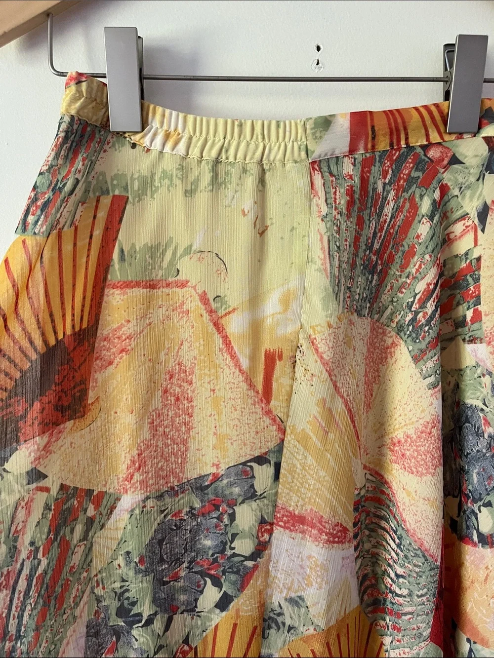 Bohemian Printed Maxi Skirt in Yellow and Orange w/ Japanese fans Size XS - Picture 4 of 7